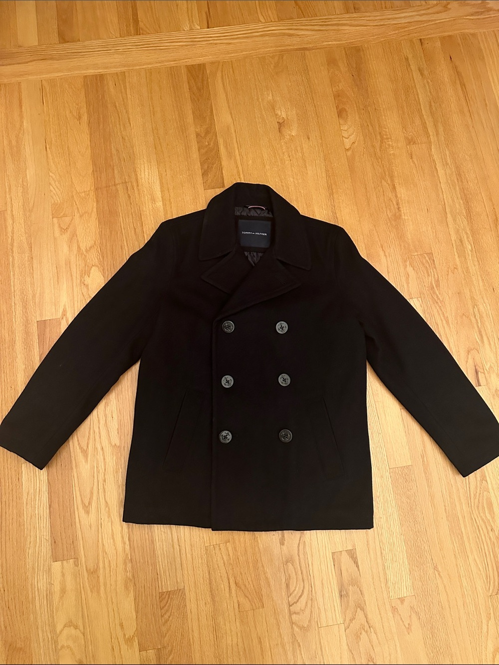 Men's Tommy Hilfiger Navy Blue Double-Breasted Wool Peacoat
